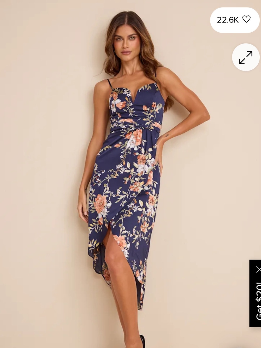 Lulu’s My Favorite Day Navy Blue Floral Print Tulip Skirt Midi Dress Size S
